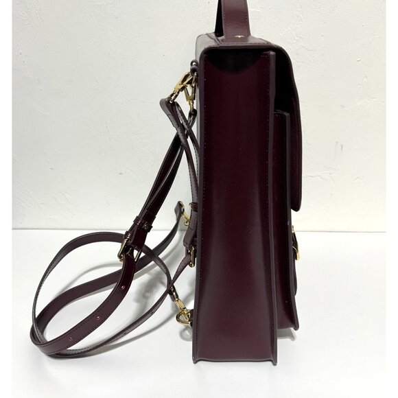 La Seine Burgundy Leather Backpack Satchel With Adjustable Straps - Picture 6 of 13